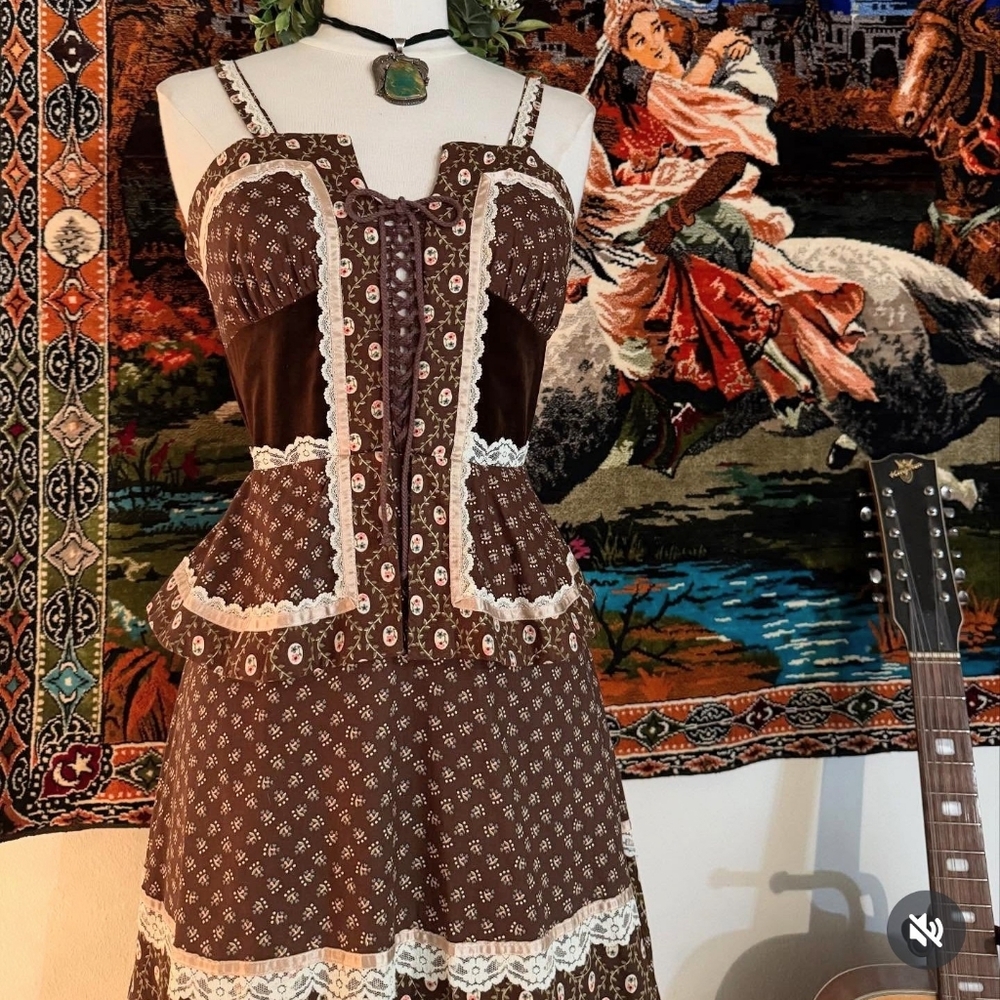 Vintage Brown Velvet Gunne Sax Corset Dress Size 5 (XXS-XS) - Picture 2 of 7